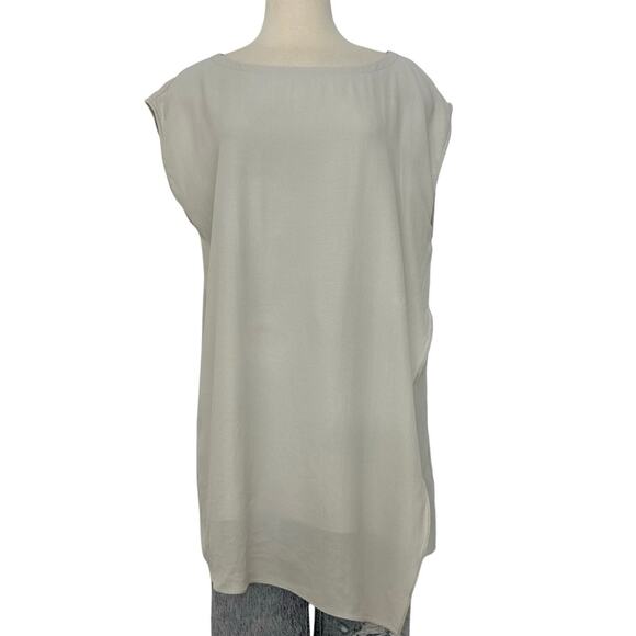 Eileen Fisher Silk Crepe Tunic Asymmetrical Hem Blouse Top Bone L - Picture 1 of 10